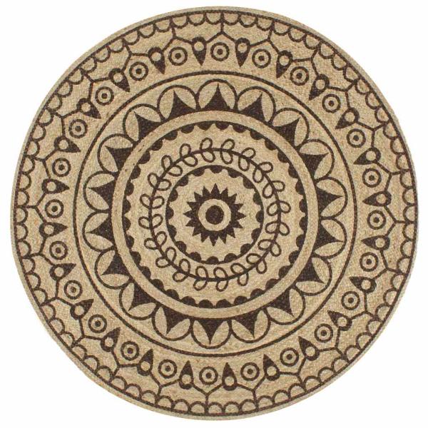 ARDEBO.de - Teppich Handgefertigt Jute mit Dunkelbraunem Aufdruck 90 cm