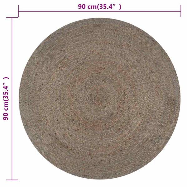 Teppich Handgefertigt Jute Rund 90 cm Grau