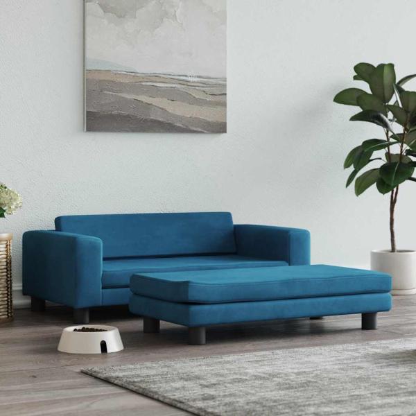 ARDEBO.de - Hundebett mit Verlängerung Blau 100x50x30 cm Samt