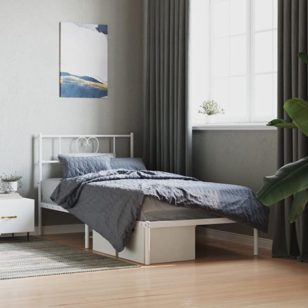 ARDEBO.de - Metallbett ohne Matratze mit Kopfteil Weiß 75x190 cm