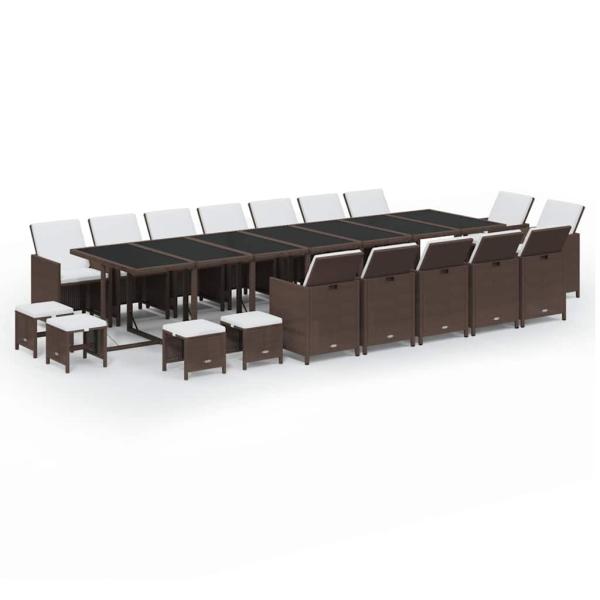 19-tlg. Garten-Essgruppe mit Kissen Poly Rattan Braun