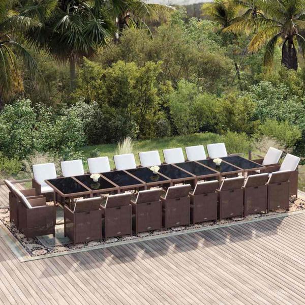 ARDEBO.de - 21-tlg. Garten-Essgruppe mit Kissen Poly Rattan Braun