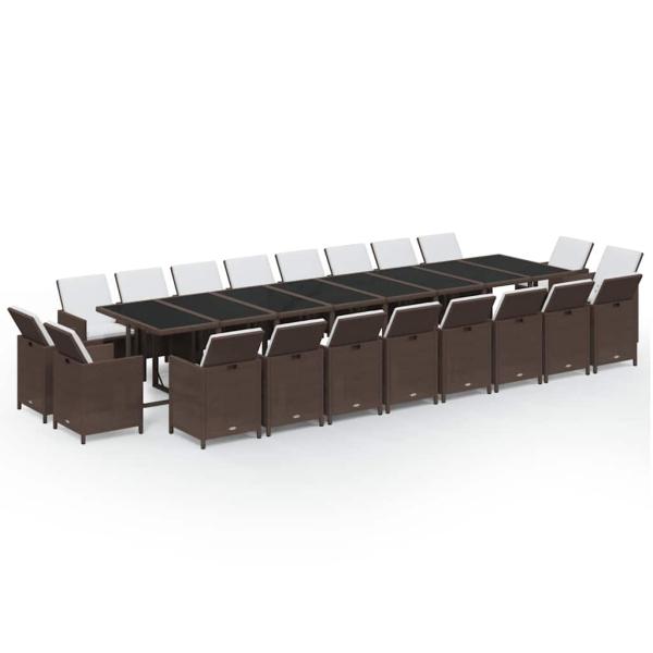 21-tlg. Garten-Essgruppe mit Kissen Poly Rattan Braun