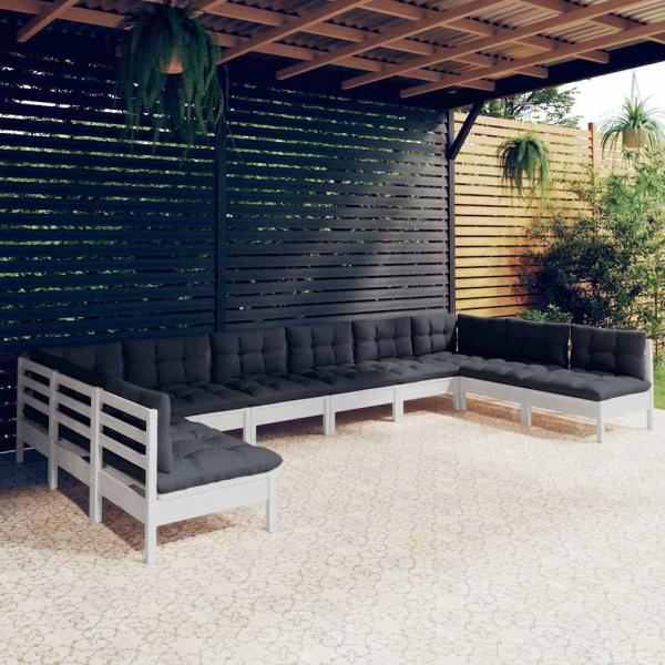 ARDEBO.de - 10-tlg. Garten-Lounge-Set mit Kissen Weiß Kiefer Massivholz