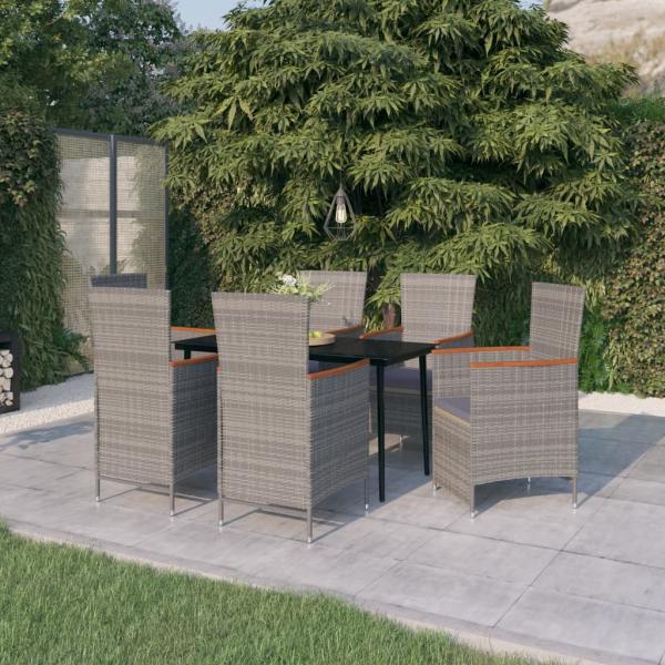 ARDEBO.de - 7-tlg. Garten-Essgruppe mit Auflagen Grau