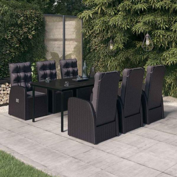 ARDEBO.de - 7-tlg. Garten-Essgruppe mit Kissen Schwarz