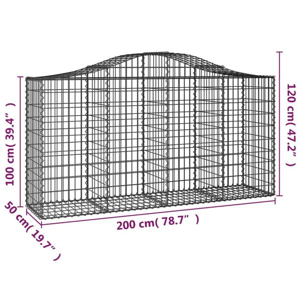 Gabionen mit Hochbogen 18 Stk 200x50x100/120cm Verzinktes Eisen