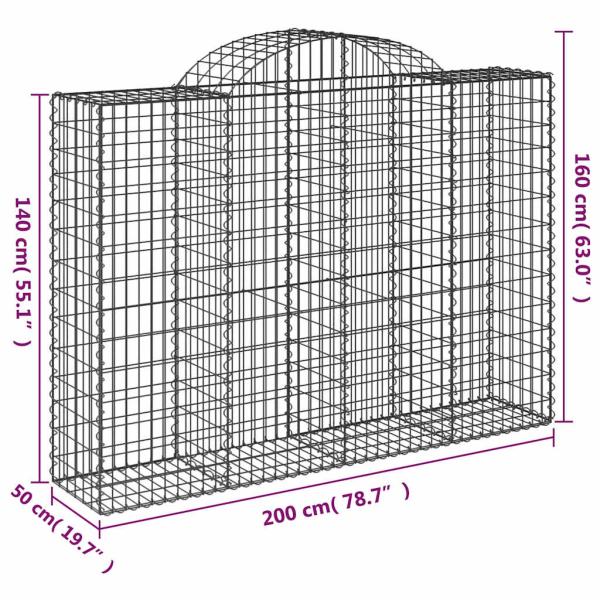 Gabionen mit Hochbogen 5 Stk. 200x50x140/160cm Verzinktes Eisen