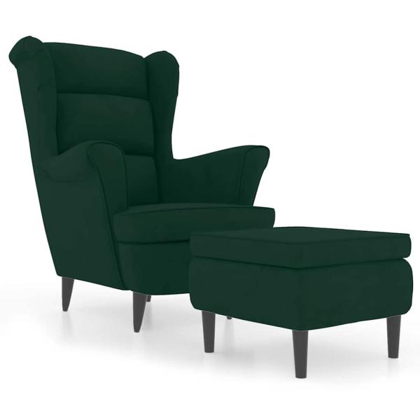 Ohrensessel mit Hocker Dunkelgr?n Samt