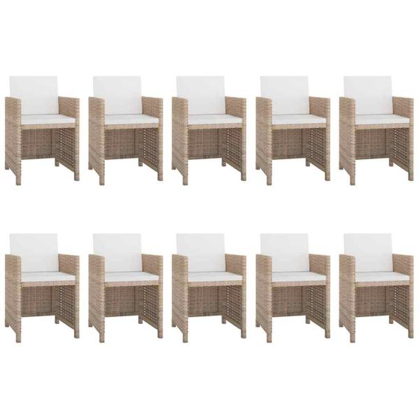 11-tlg. Garten-Essgruppe mit Auflagen Poly Rattan Beige