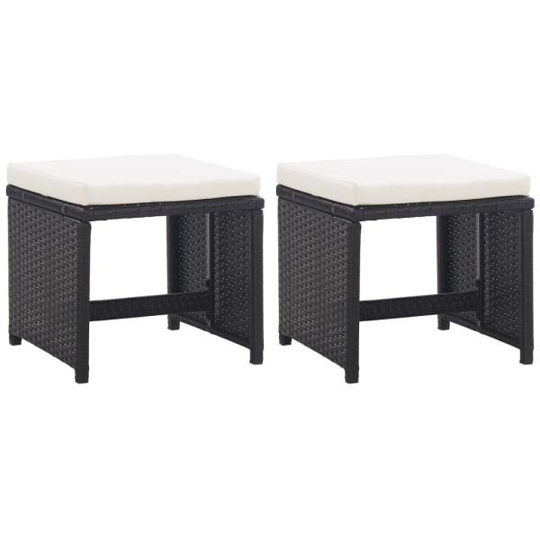 ARDEBO.de - Gartenhocker 2 Stk. mit Sitzkissen Poly Rattan Schwarz