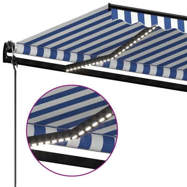 Automatische Markise mit LED Windsensor 350x250 cm Blau Weiß