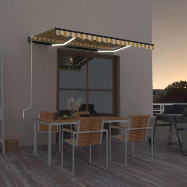 ARDEBO.de - Automatische Markise mit LED & Windsensor 350x250 cm Gelb/Weiß
