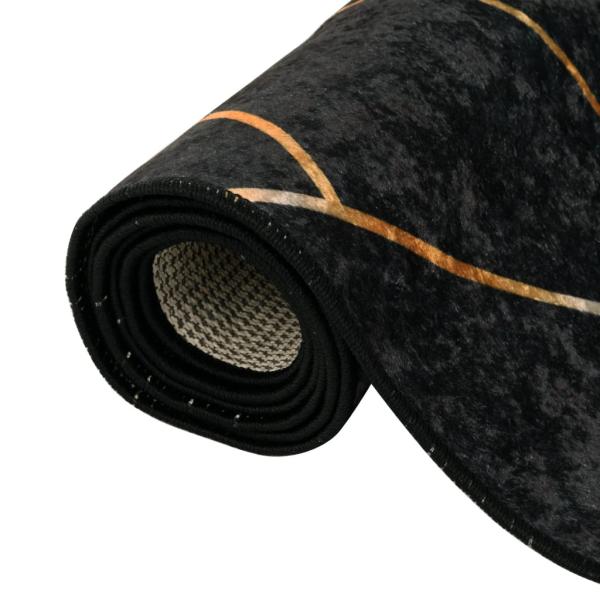 Teppich Waschbar Schwarz und Golden 80x300 cm