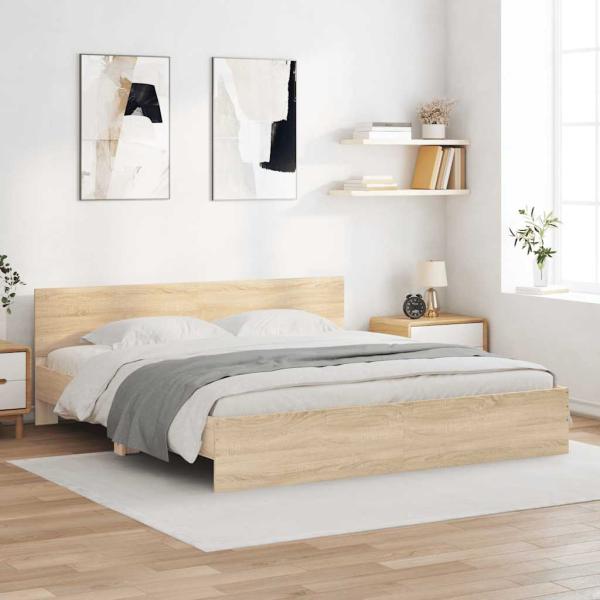ARDEBO.de - Bettgestell mit Kopfteil Sonoma-Eiche 180x200 cm