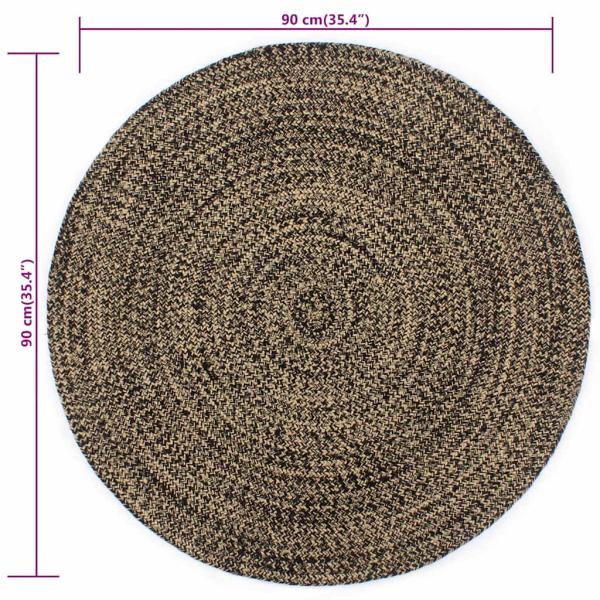 Teppich Handgefertigt Jute Schwarz und Natur 90 cm