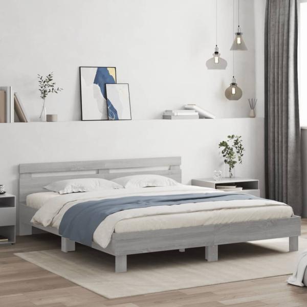 ARDEBO.de - Bettgestell mit Kopfteil Grau Sonoma 160x200 cm Holzwerkstoff