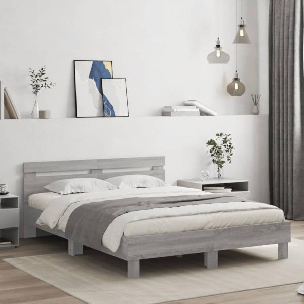 ARDEBO.de - Bettgestell mit Kopfteil Grau Sonoma 150x200 cm Holzwerkstoff