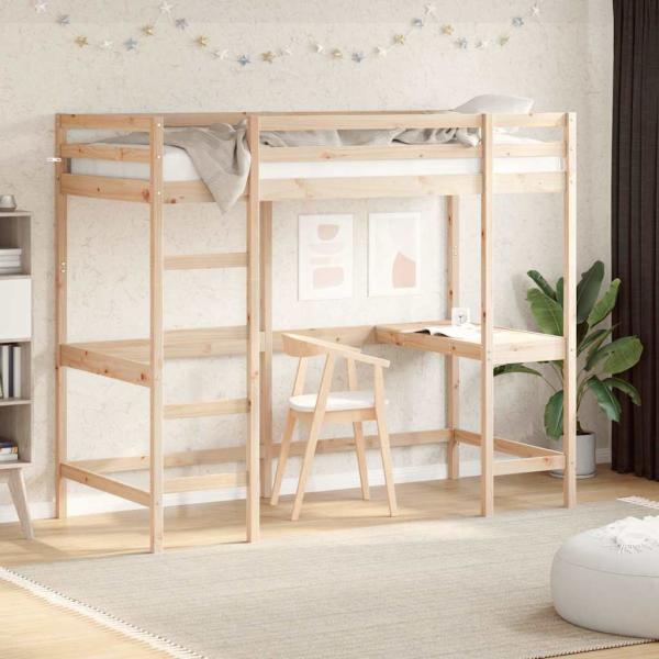 ARDEBO.de - Hochbett mit Schreibtisch 90x200 cm Massivholz Kiefer