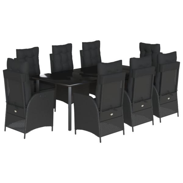 9-tlg. Garten-Essgruppe mit Kissen Schwarz Poly Rattan