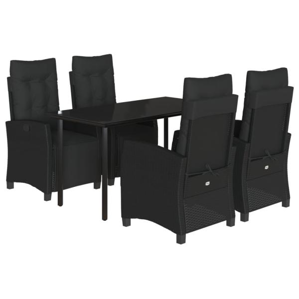 5-tlg. Garten-Essgruppe mit Kissen Schwarz Poly Rattan