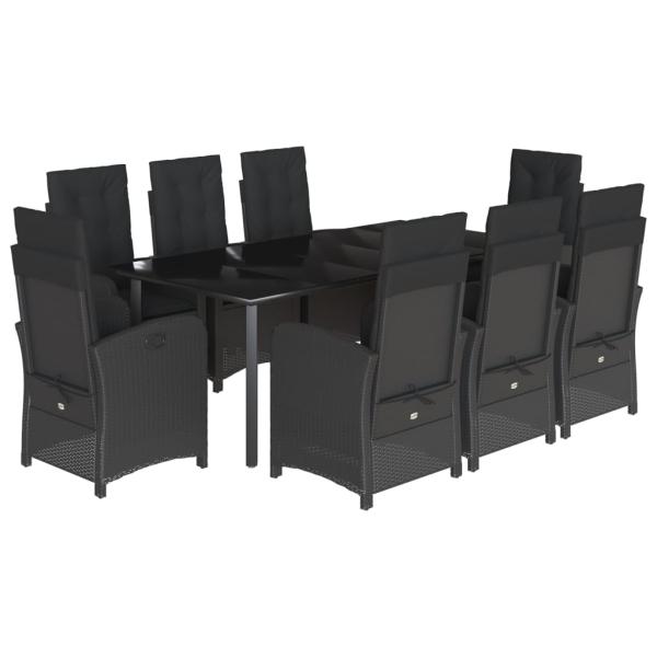 9-tlg. Garten-Essgruppe mit Kissen Schwarz Poly Rattan