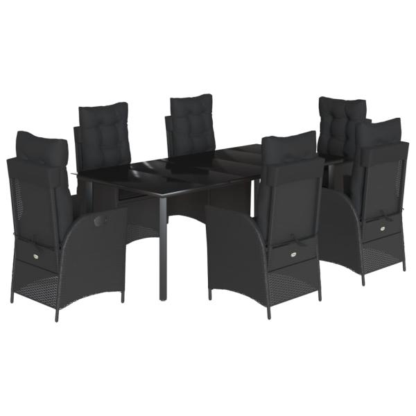 7-tlg. Garten-Essgruppe mit Kissen Schwarz Poly Rattan