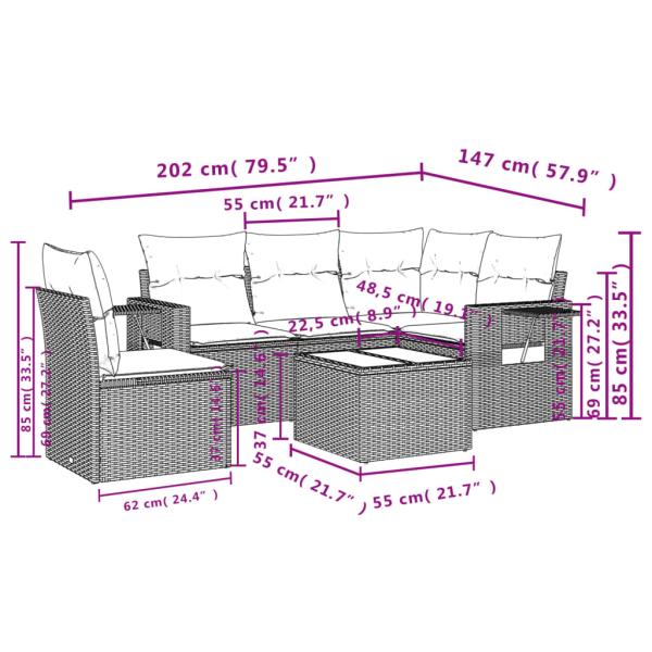 6-tlg. Garten-Sofagarnitur mit Kissen Braun Poly Rattan