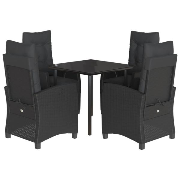 5-tlg. Garten-Essgruppe mit Kissen Schwarz Poly Rattan