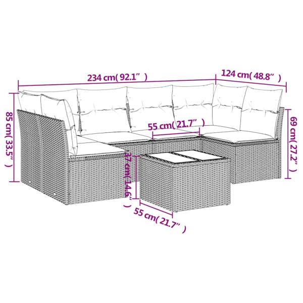 7-tlg. Garten-Sofagarnitur mit Kissen Schwarz Poly Rattan