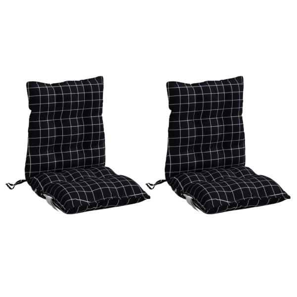 Niedriglehner-Auflagen 2 Stk. Schwarz Karomuster Oxford-Gewebe