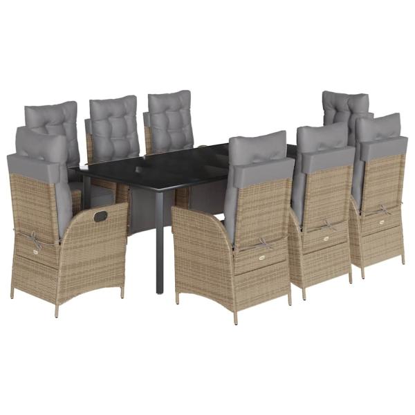 9-tlg. Garten-Essgruppe mit Kissen Beigemischung Poly Rattan