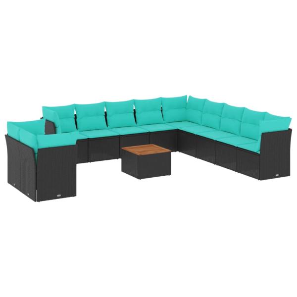 12-tlg. Garten-Sofagarnitur mit Kissen Schwarz Poly Rattan