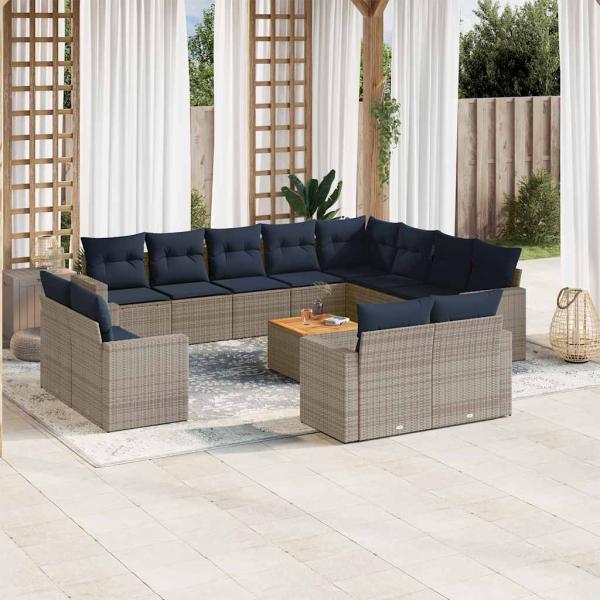 ARDEBO.de - 13-tlg. Garten-Sofagarnitur mit Kissen Grau Poly Rattan