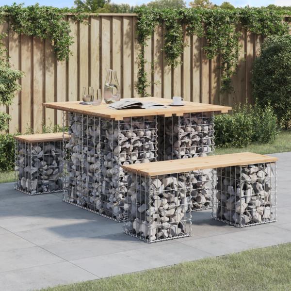 ARDEBO.de - Gartentisch aus Gabionen 100x102x72 cm Massivholz Kiefer