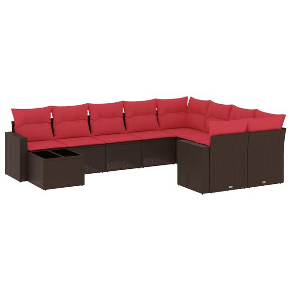10-tlg. Garten-Sofagarnitur mit Kissen Braun Poly Rattan