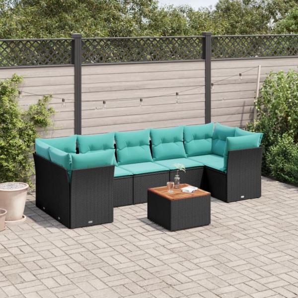 ARDEBO.de - 8-tlg. Garten-Sofagarnitur mit Kissen Schwarz Poly Rattan
