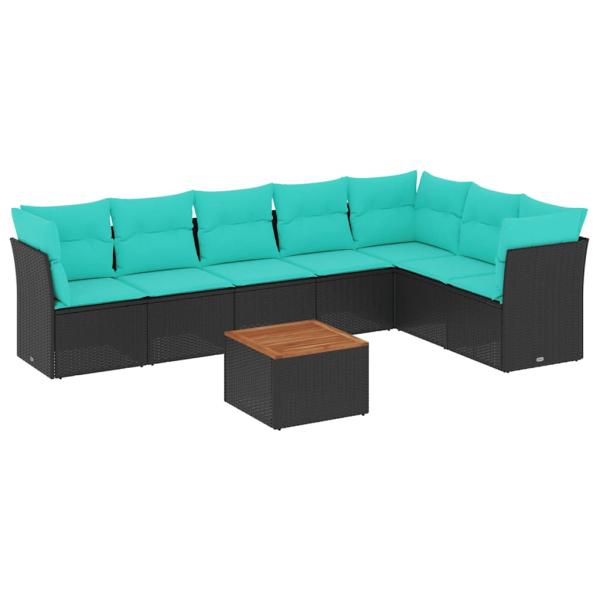 8-tlg. Garten-Sofagarnitur mit Kissen Schwarz Poly Rattan