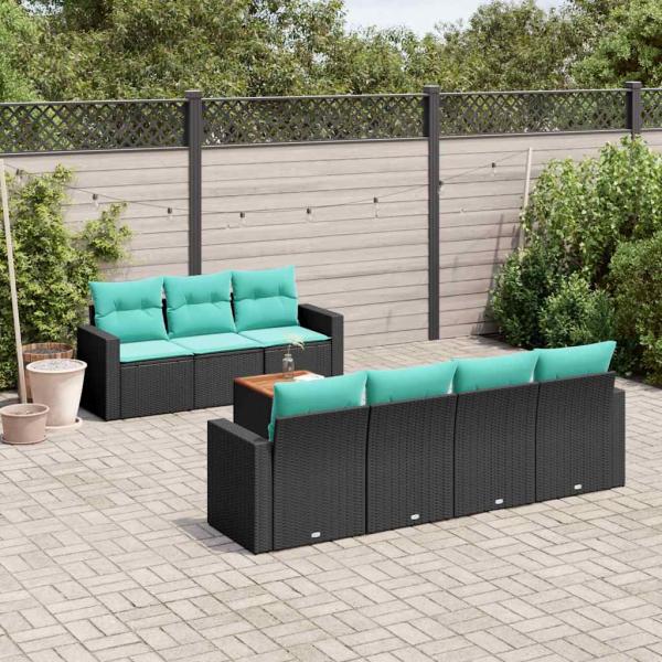 ARDEBO.de - 8-tlg. Garten-Sofagarnitur mit Kissen Schwarz Poly Rattan