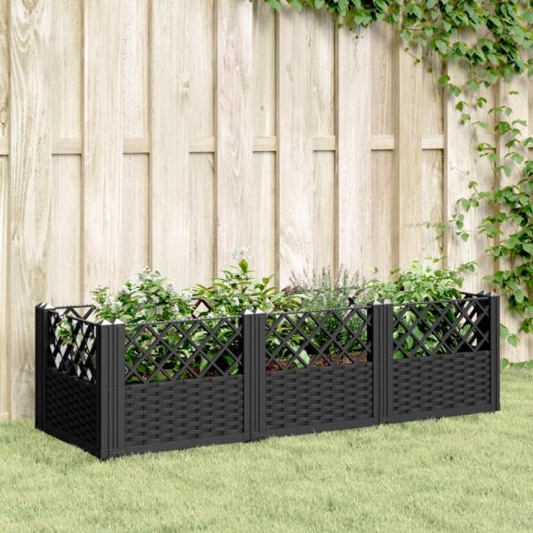 ARDEBO.de - Pflanzkasten mit Erdspießen Schwarz 123,5x43,5x43,5 cm PP