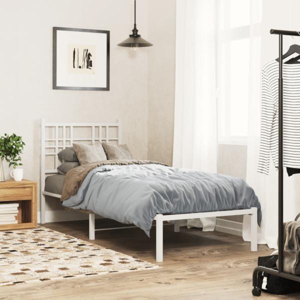 ARDEBO.de - Metallbett ohne Matratze mit Kopfteil Weiß 75x190 cm