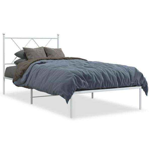 Bettgestell mit Kopfteil Metall Weiß 90x190 cm