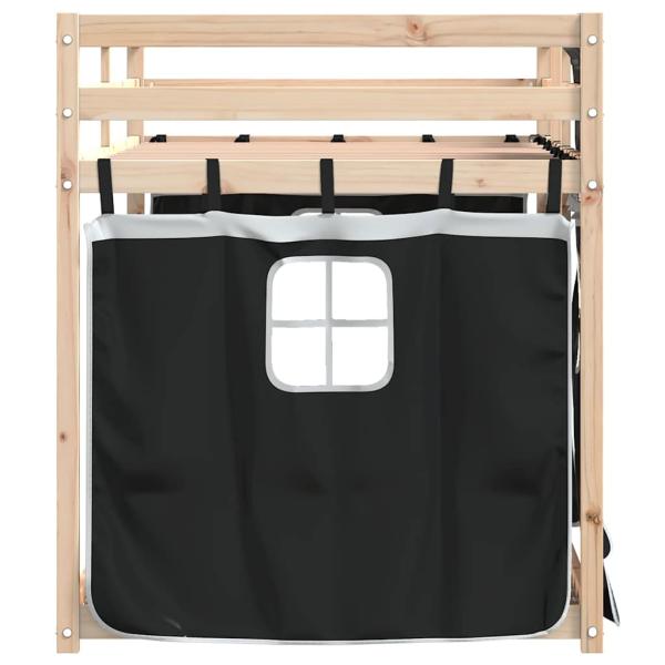 Etagenbett mit Vorhängen Weiß Schwarz 90x200 cm Kiefernholz