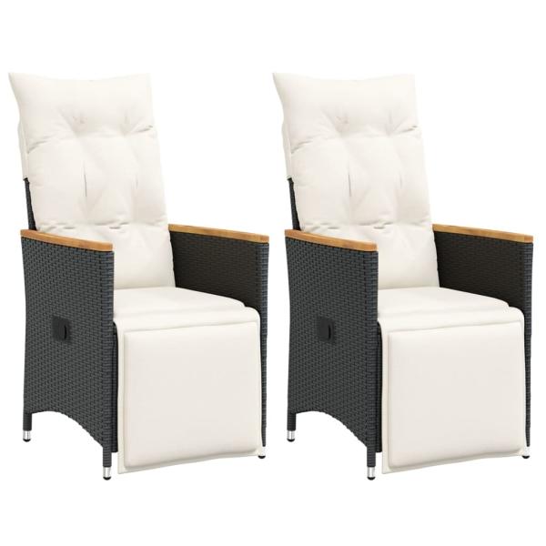 ARDEBO.de - Gartensessel mit Kissen 2 Stk. Verstellbar Schwarz Poly Rattan