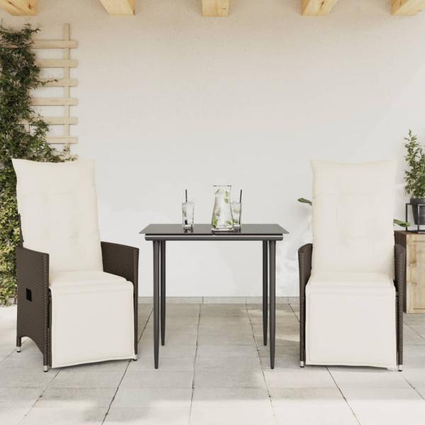 ARDEBO.de - Gartensessel mit Kissen 2 Stk. Verstellbar Braun Poly Rattan