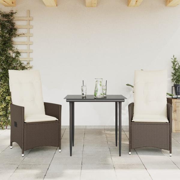 ARDEBO.de - Gartensessel mit Kissen 2 Stk. Verstellbar Braun Poly Rattan