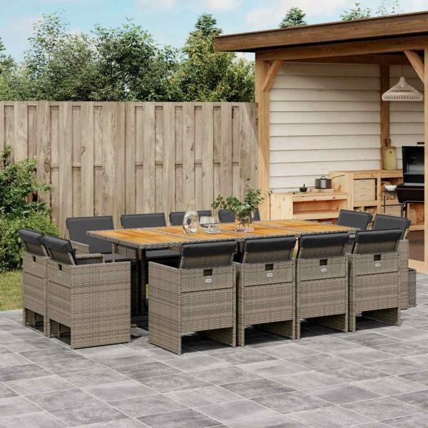 ARDEBO.de - 13-tlg. Garten-Essgruppe mit Kissen Grau Poly Rattan