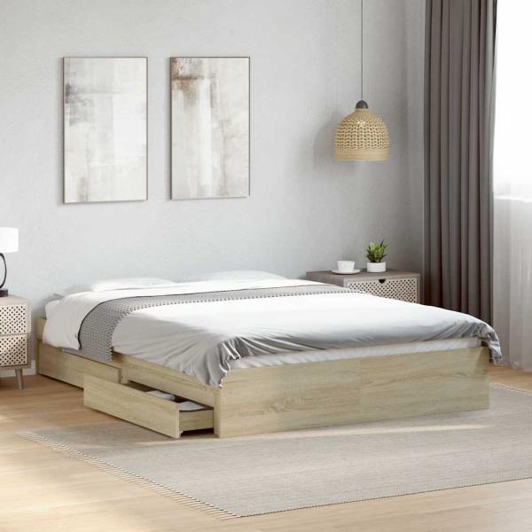 ARDEBO.de - Bettgestell mit Schubladen Sonoma-Eiche 120x190cm Holzwerkstoff
