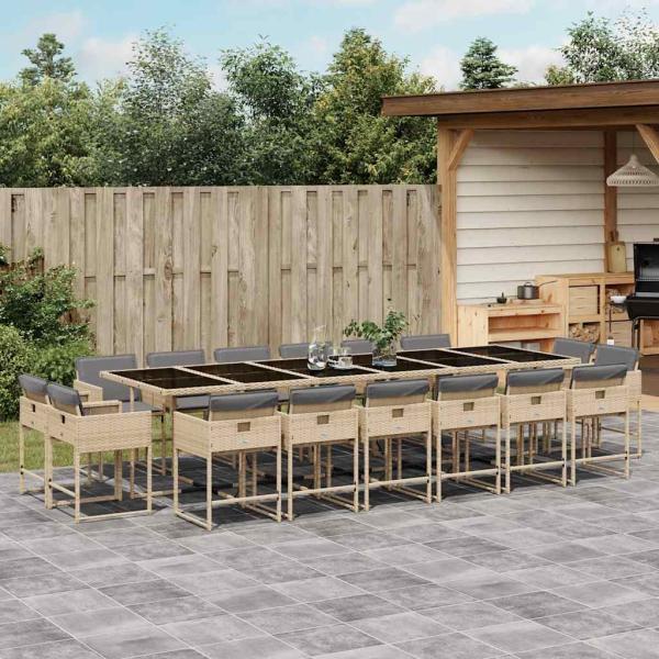 ARDEBO.de - 17-tlg. Garten-Essgruppe mit Kissen Beigemischung Poly Rattan
