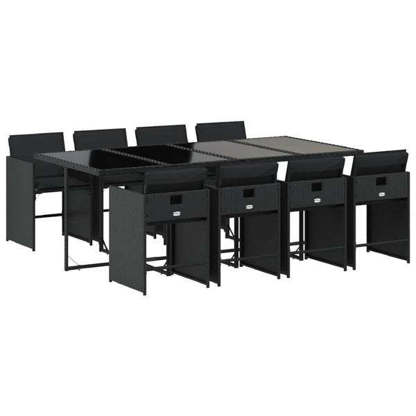 9-tlg. Garten-Essgruppe mit Kissen Schwarz Poly Rattan